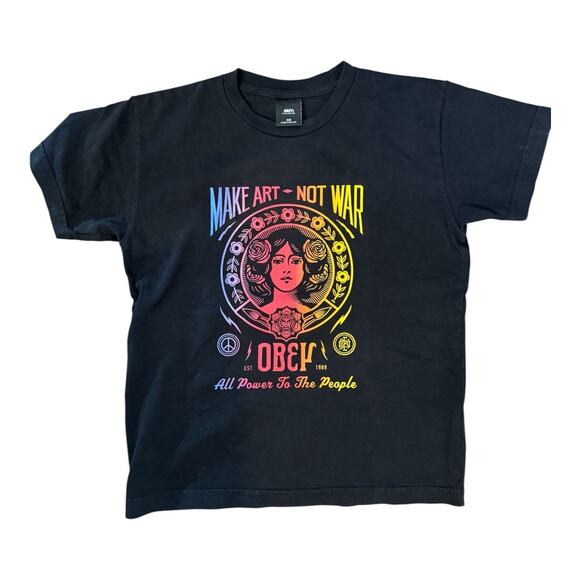 Obey Little Black Tee “Make Art Not War” Graphic T-Shirt XS | EUC - Picture 1 of 2